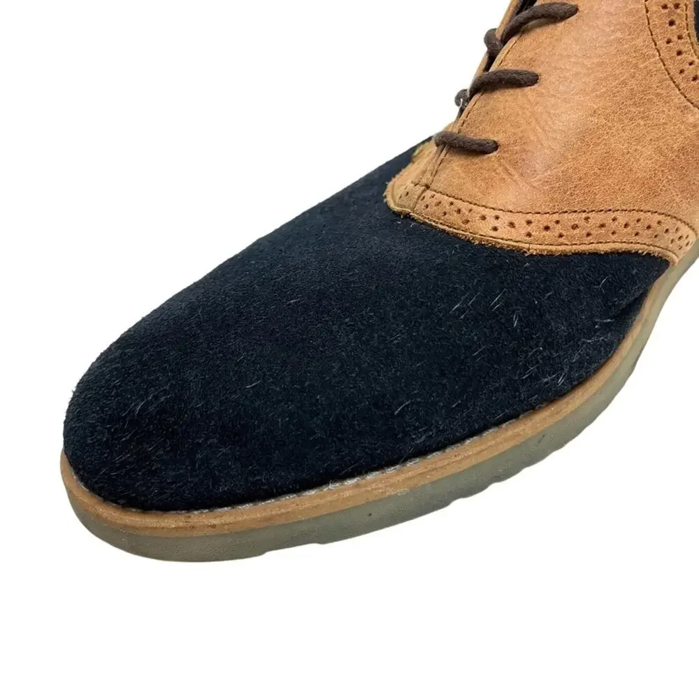 JD FISK Navy Blue Saddle Tan Genuine Leather Suede Dress Oxford shoes sz 11